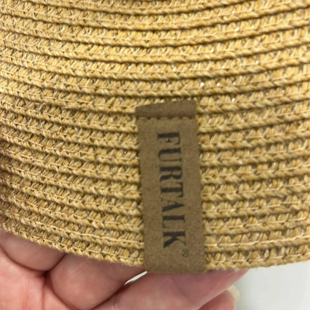 Furtalk New Straw Wide Brim‎ Hat with Ajustable Chin Strap. Inner Velcro Adj. M